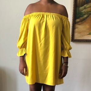 Summer Yellow Strapless Off Shoulder Shift Dress